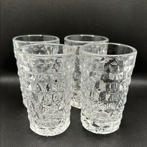4 VTG Fosteria Clear Textured Juice Glasses Heavy Pressed Glass Straight Sides
